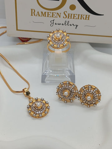 3D design hand carved 22 k gold plated locket set with judao stones |Bloom  | RSL-624