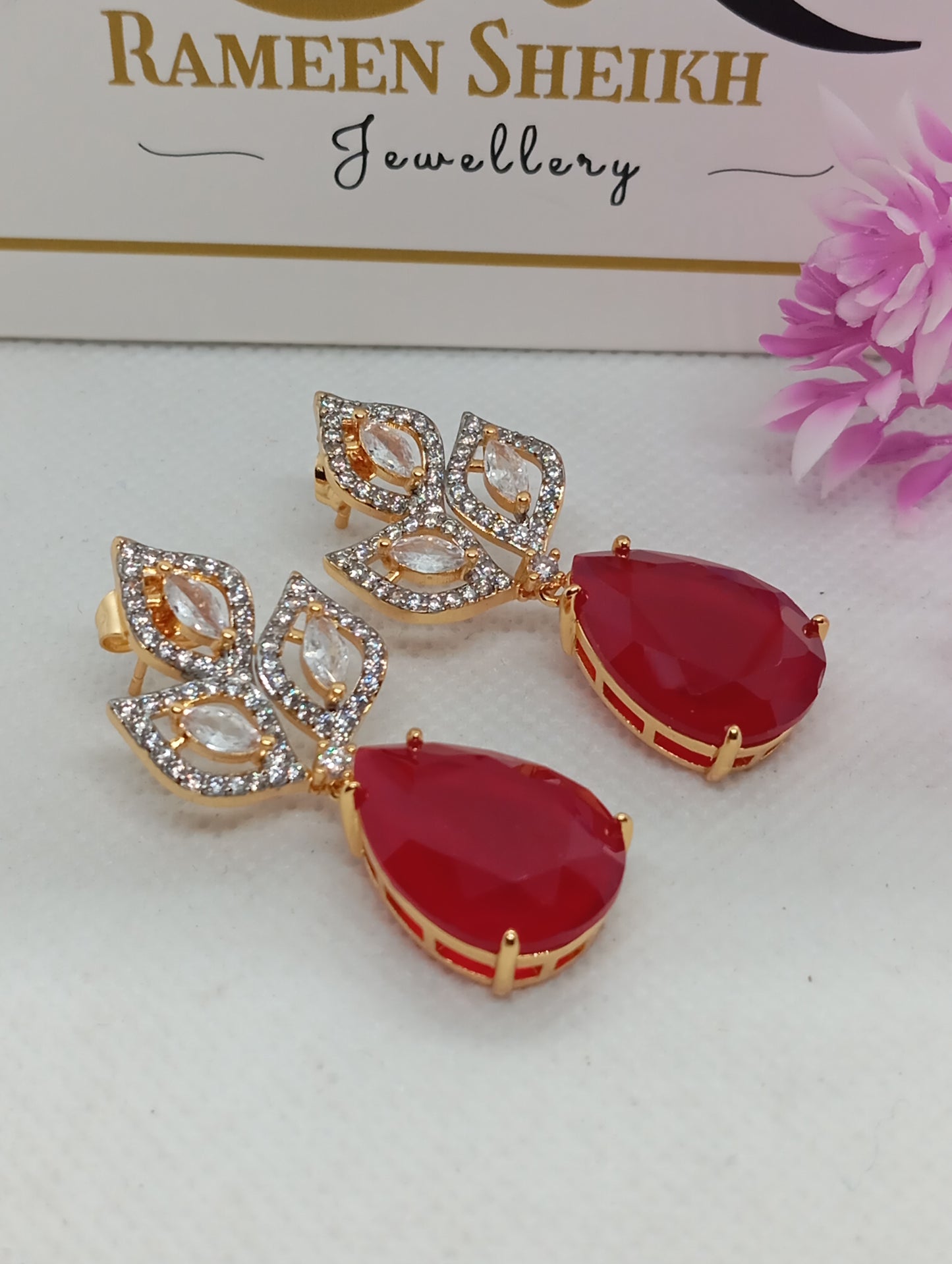 Designer Judao Zircon Earrings | with Stone and 22k Gold Polish | 6 Colors | RE-7ds7