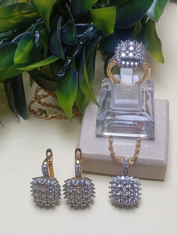 Premium Diamond cut Zircon set, 22 k gold plated | Blazing | RSL-630