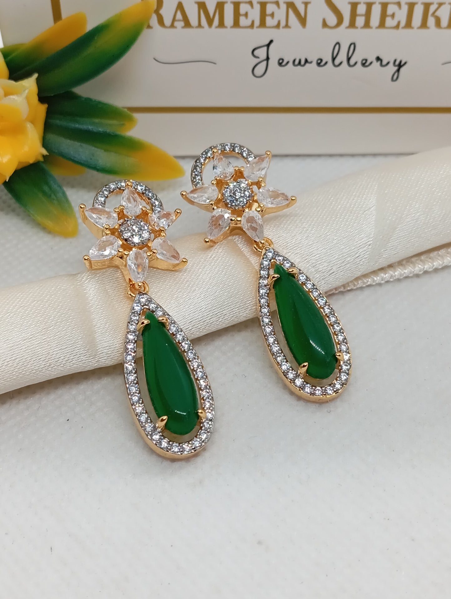 Designer Judao Zircon Earrings | with Stones and 22k Gold Polish | 6 Colors | RE-7ds