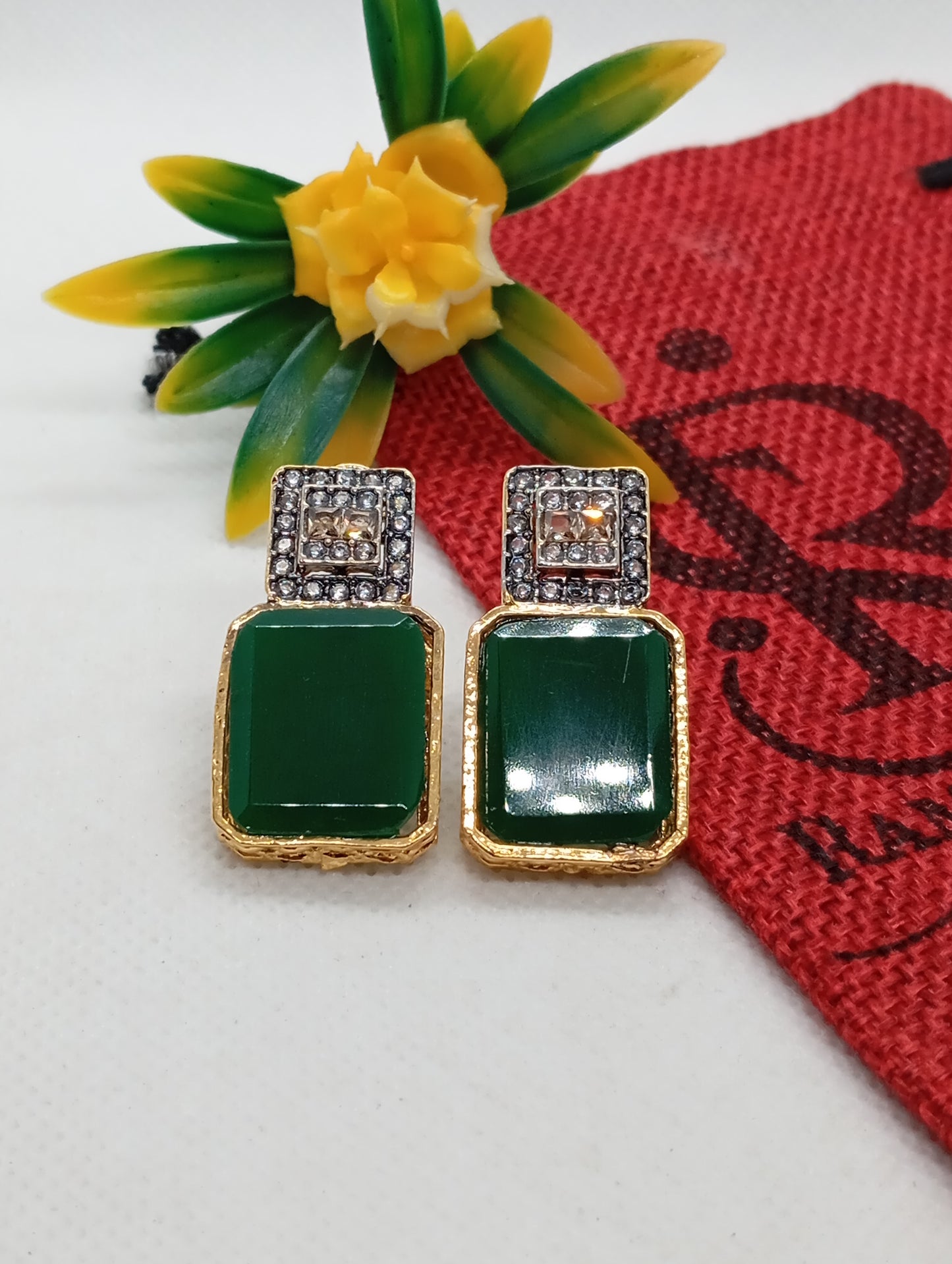 Gem | 7 Colors | Diamond cut Zircons jurao Earrings with stones  | 18k Gold plish (3 Yrs. Warranty) | MS-87912