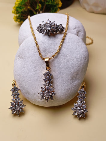 Blazing |Premium Diamond cut Zircon set, 22 k gold plated Locket set  | Blazing | RSL-631