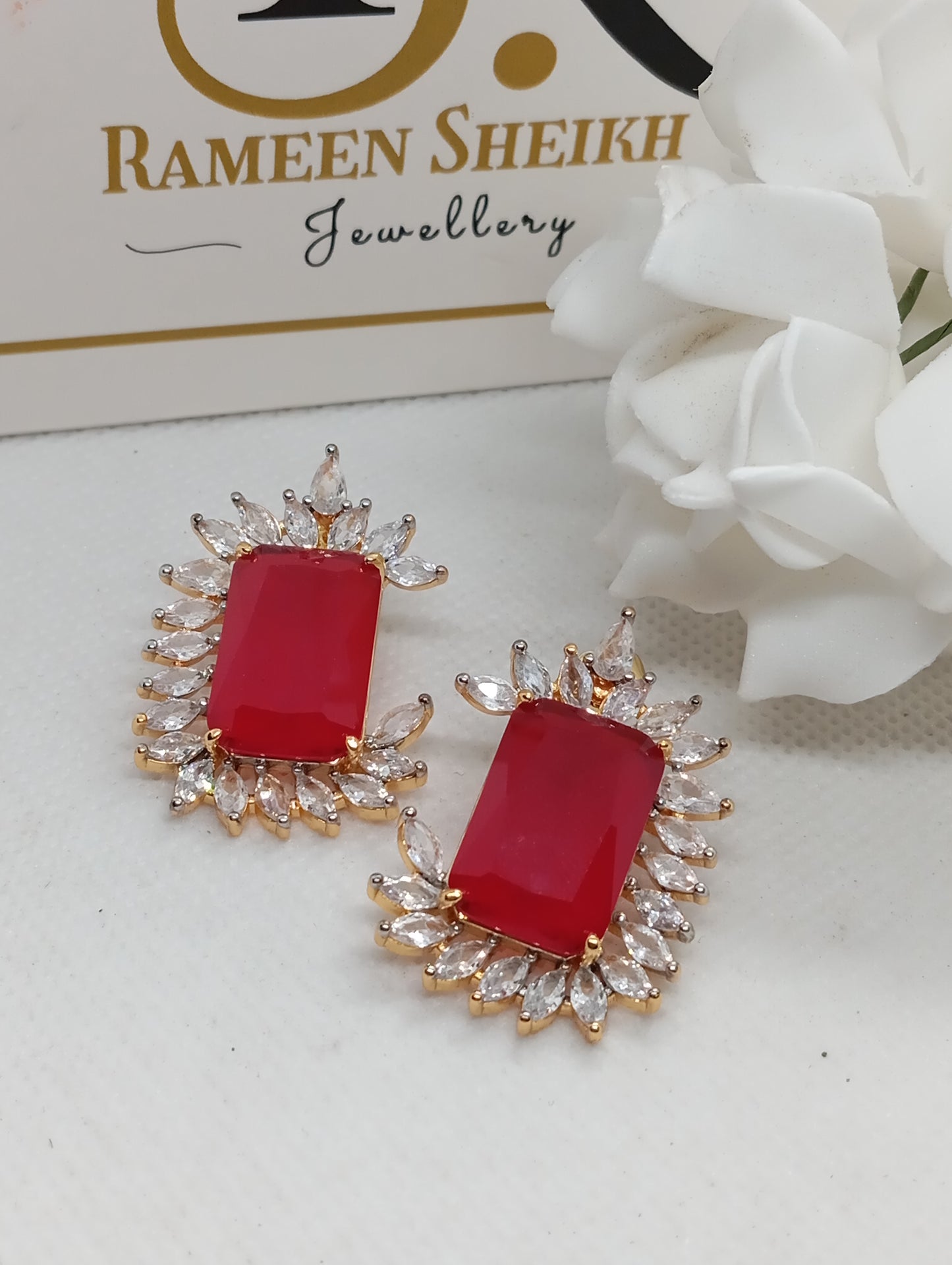 Premium Designer Judao Zircon Earrings | with Stones and 22k Gold Polish | 6 Colors | RE-1183