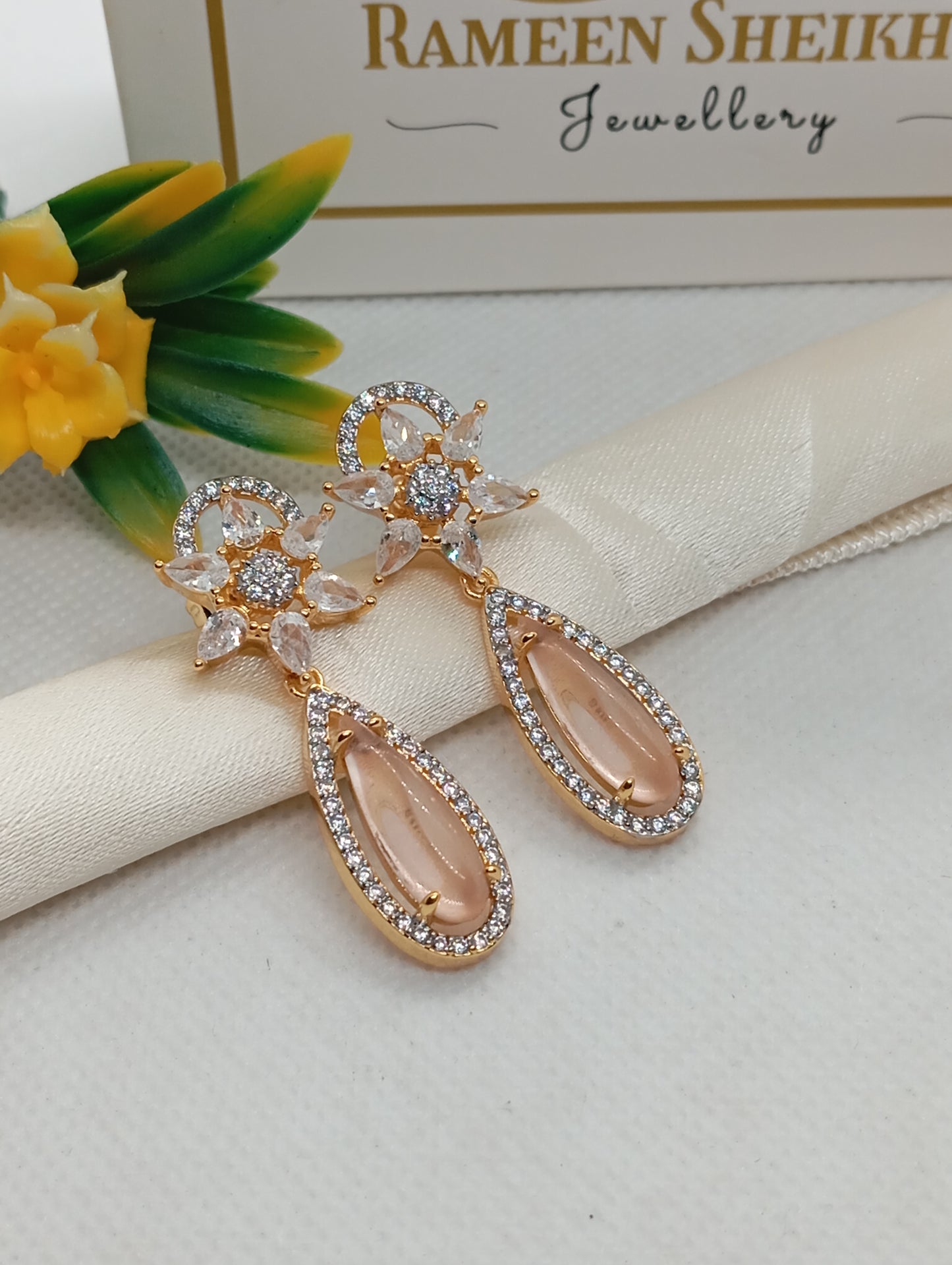 Designer Judao Zircon Earrings | with Stones and 22k Gold Polish | 6 Colors | RE-7ds