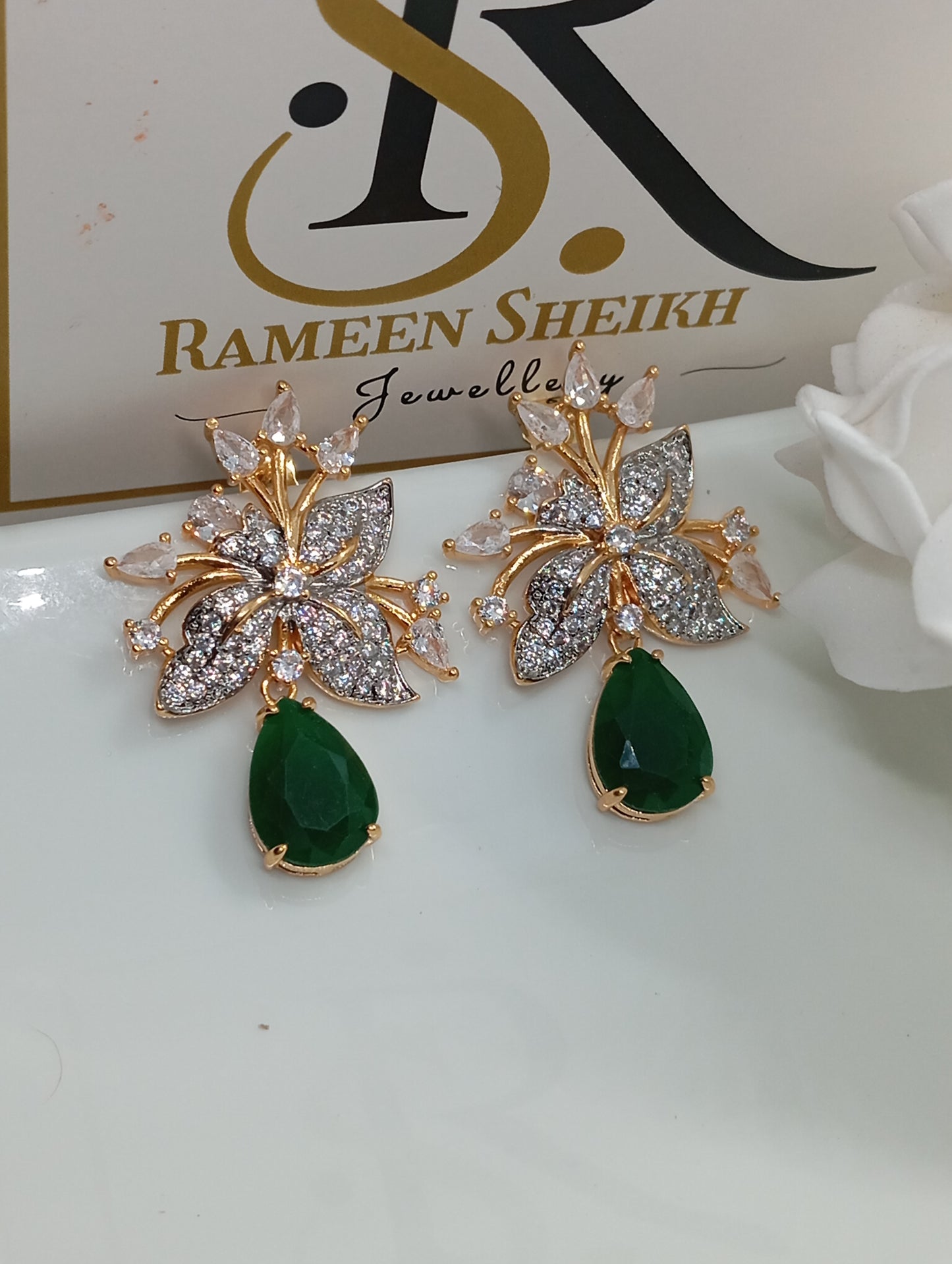 Premium Designer Judao Zircon Earrings | with Stone and 22k Gold Plating | 6 Colors | RE-1126