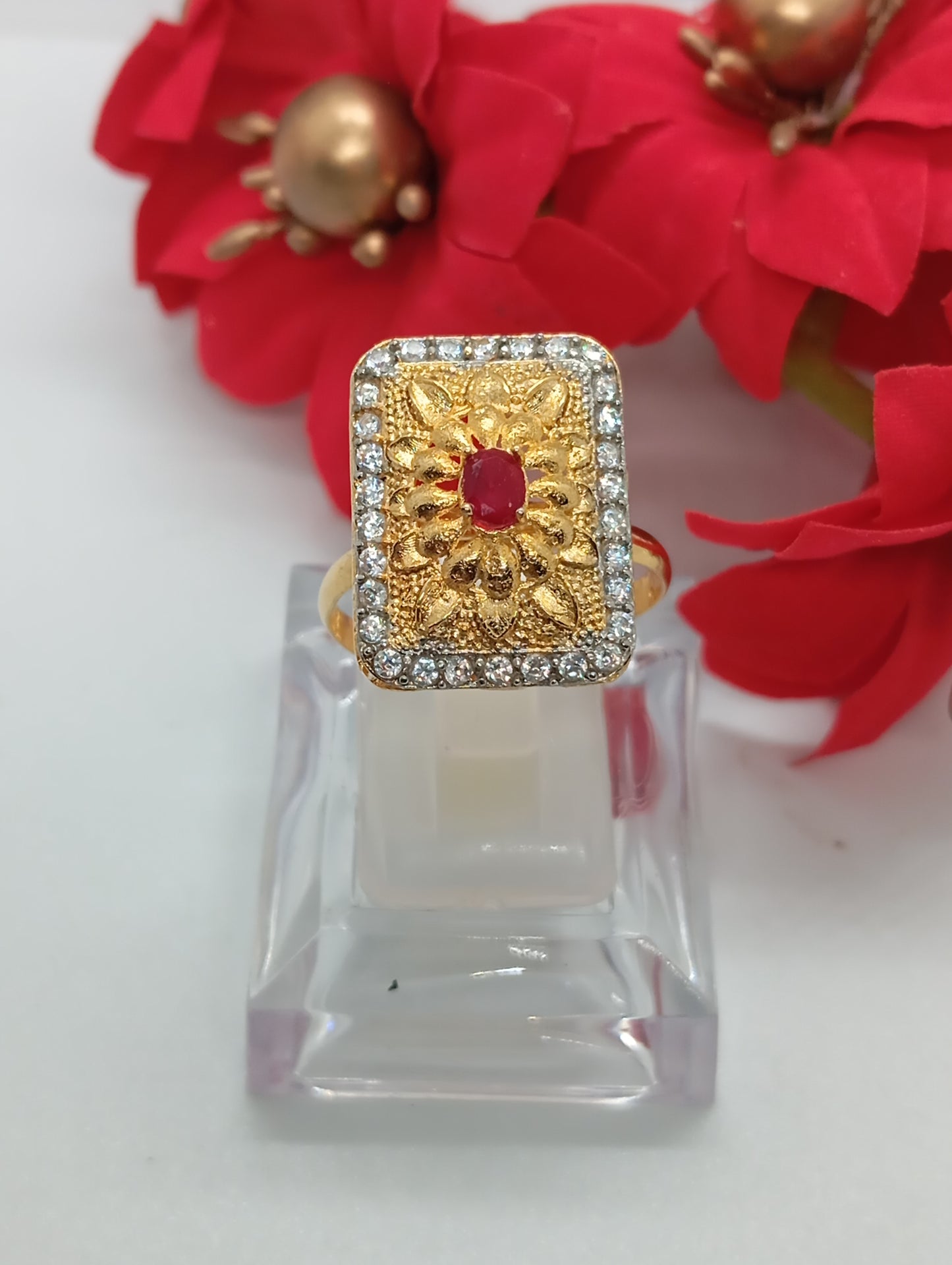 Premium Gold plated ring💎with stones,adjustable ring , 22 k gold polish hand crafted | TM-898