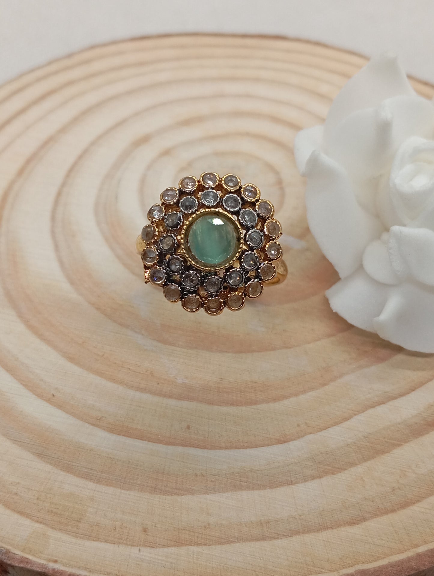 Diamond 💎 cut Zircon judao adjustable ring with stone, 22 k gold polish hand crafted | R-89z