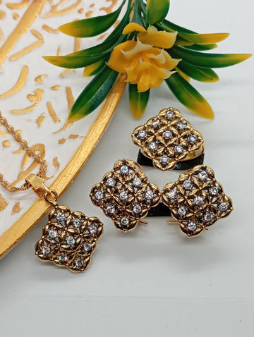 Premium Diamond Cut Zircon Locket Set  | Lavish | 22K Gold Plated| RSL-623