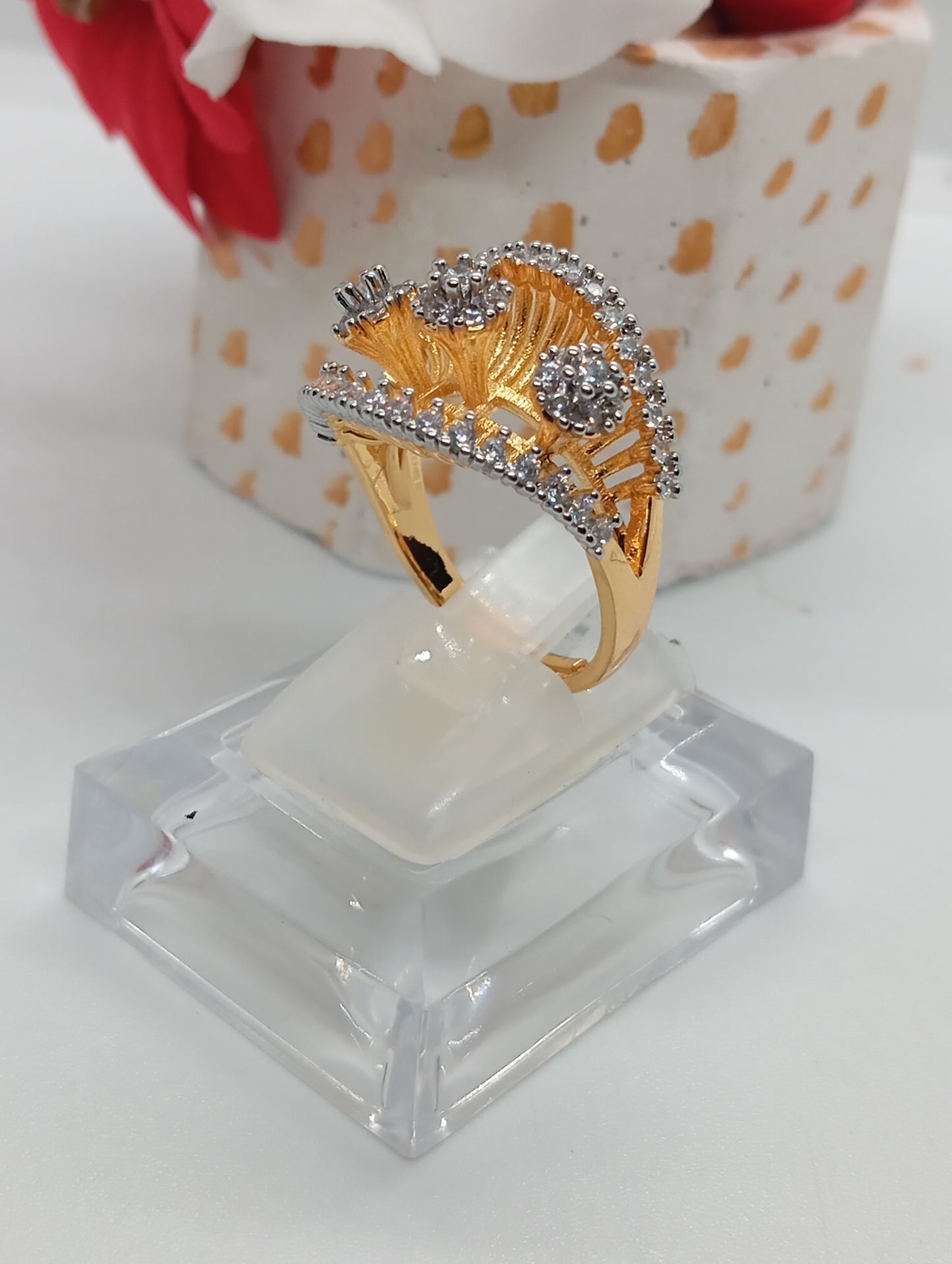 Diamond 💎 cut Zircon judao adjustable ring 22 k gold plated hand crafted | RR-3252