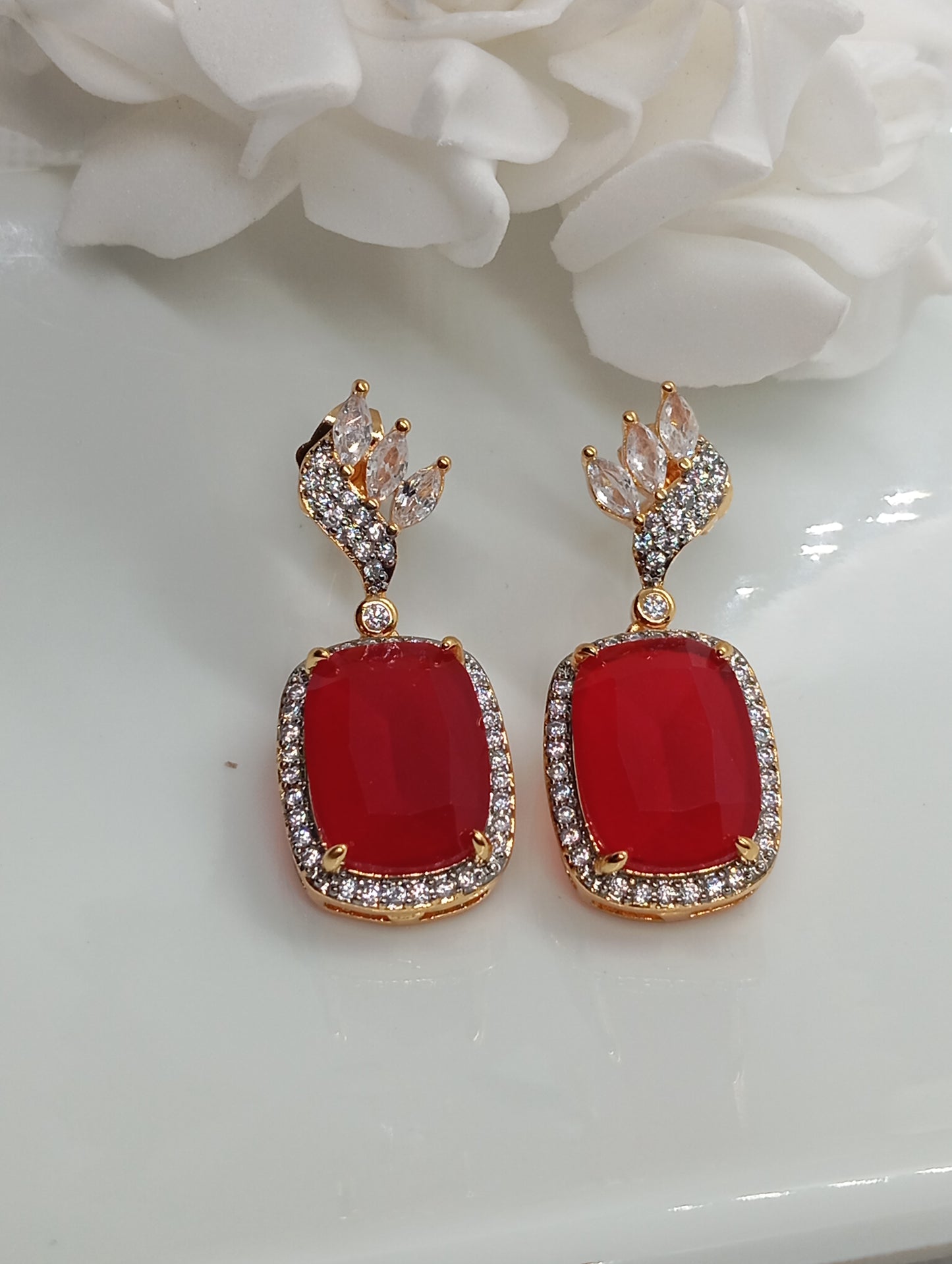 Designer Judao Zircon Earrings | with Stone and 22k Gold Polish | 6 Colors | RE-112h