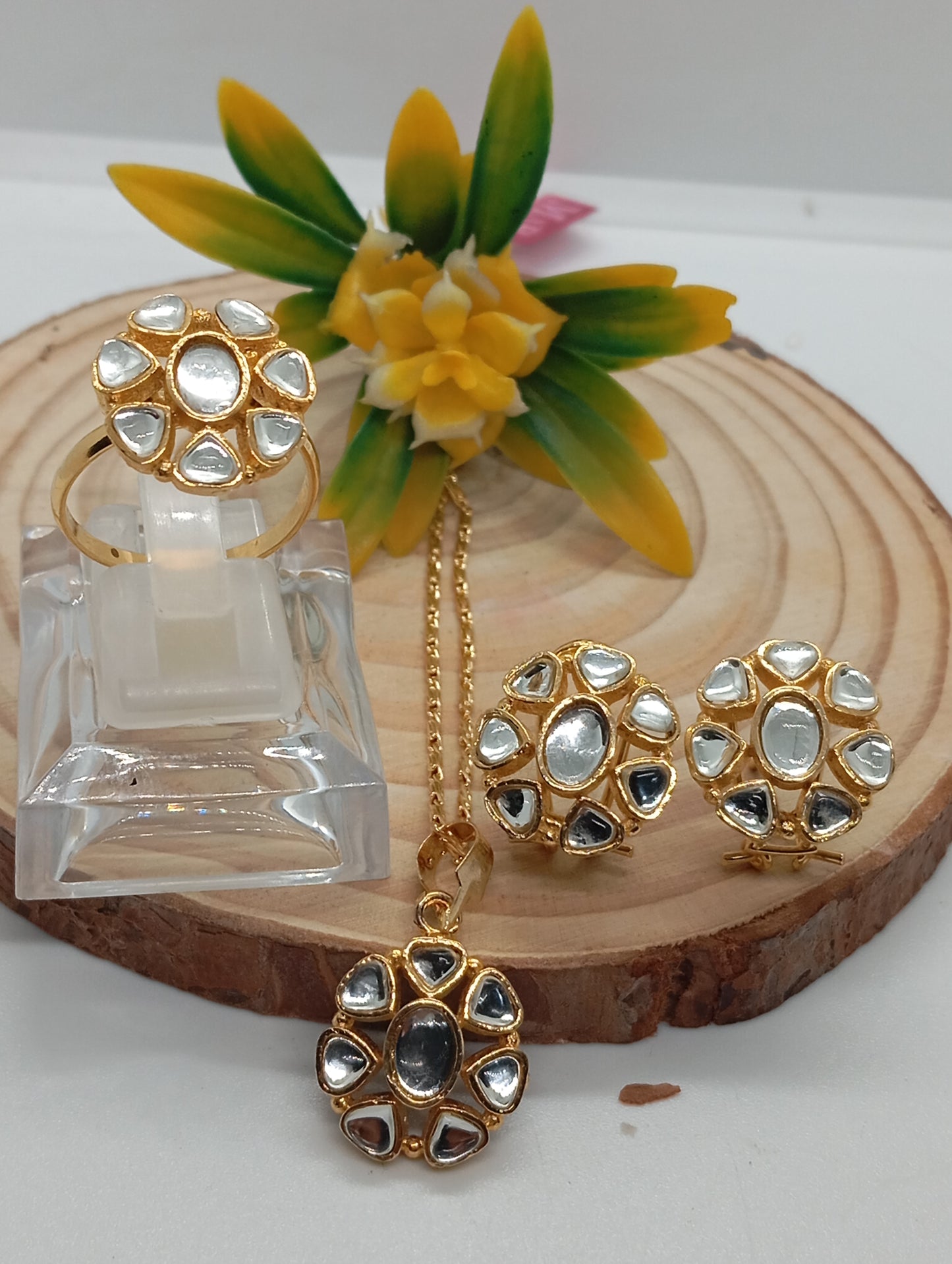 Reflection |m | 22k Gold plated Premium locket set with Glass  stones |Hand carved | 6596F