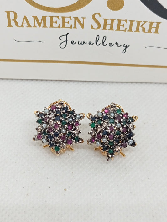 Lilly | 3 colours |Premium Diamond cut Zircon studs  | 22K Gold Plated | RME-22