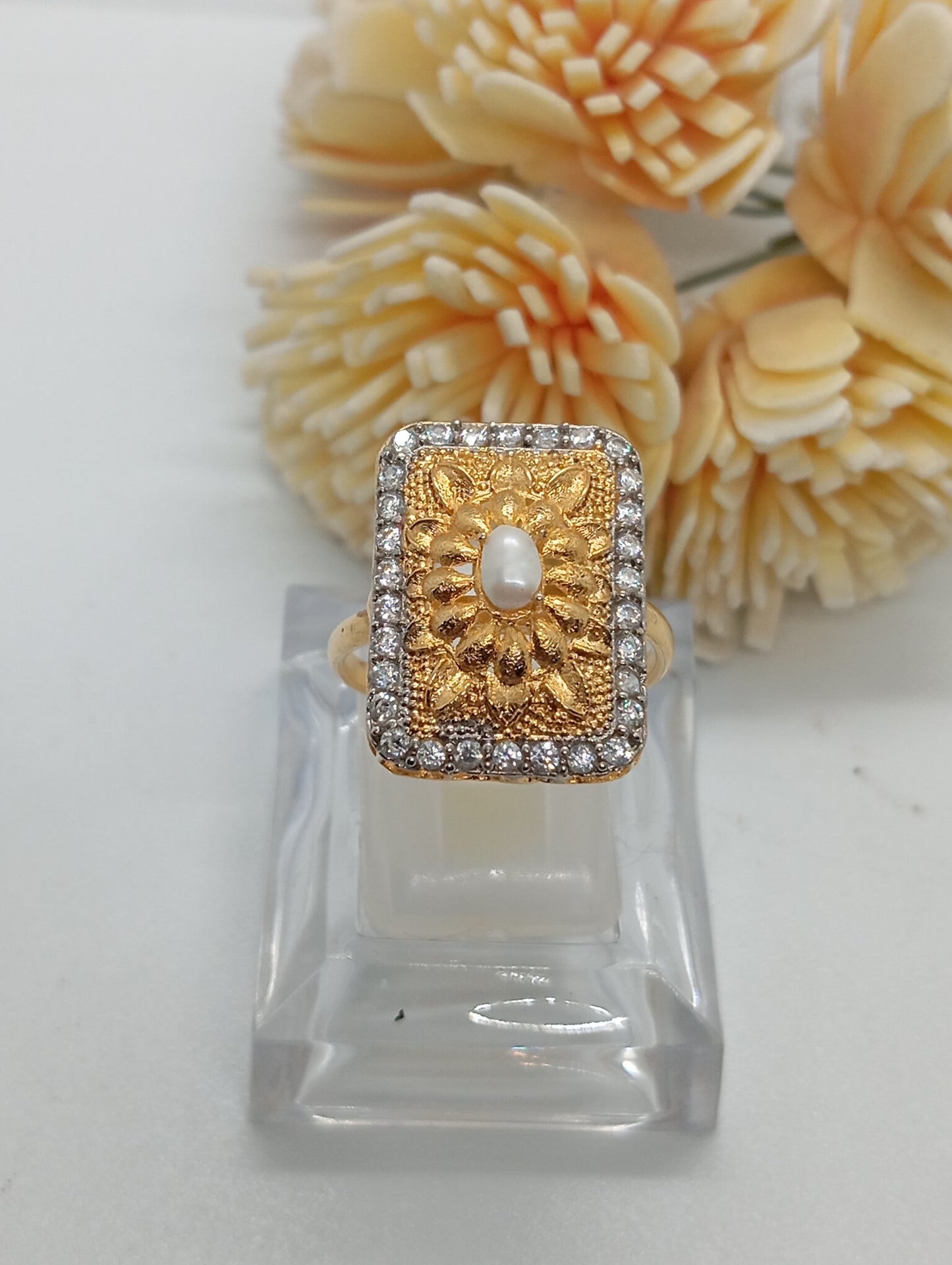 Premium Gold plated ring💎with stones,adjustable ring , 22 k gold polish hand crafted | TM-898