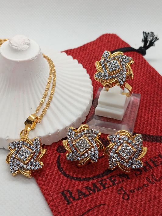 Dreamy Heaven | Premium Diamond Cut Zircon Locket Set 22K Gold Polish | RD-203(p)