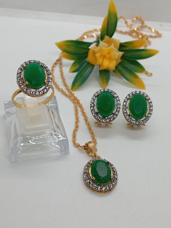 Premium 22k Gold plated Premium locket set  with stones | Extravagant 3 Colors |Hand carved | RSL-608