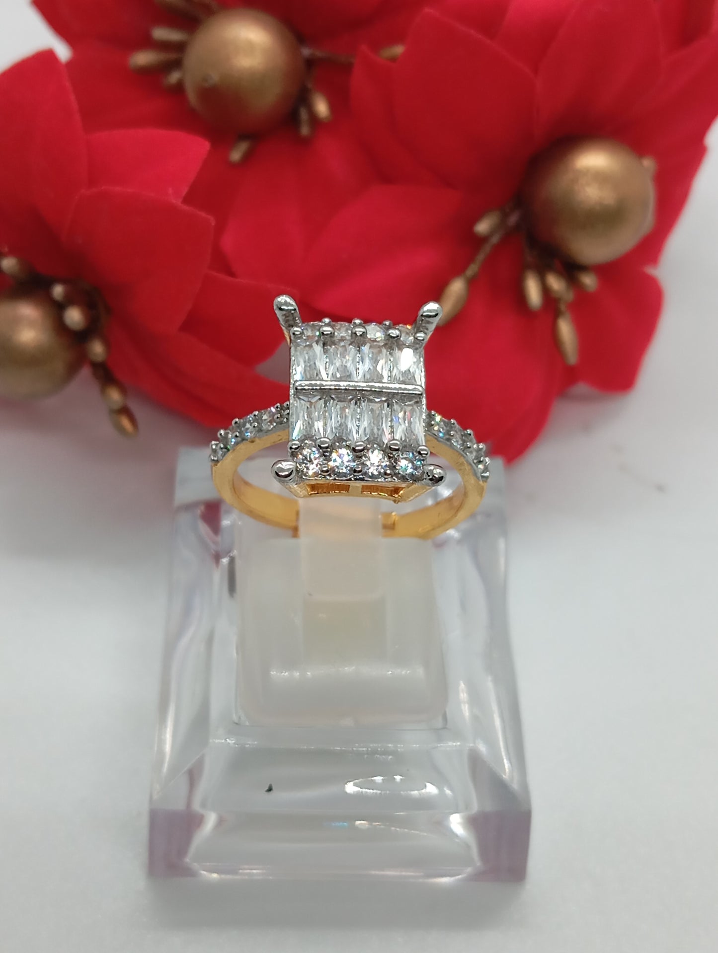 Sleak Diamond 💎 cut Zircon judao adjustable ring 22 k gold plated hand crafted | RR-8899